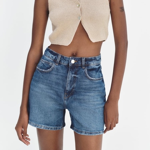 Zara Denim Mom-Fit High-Waist Shorts - Picture 5 of 6